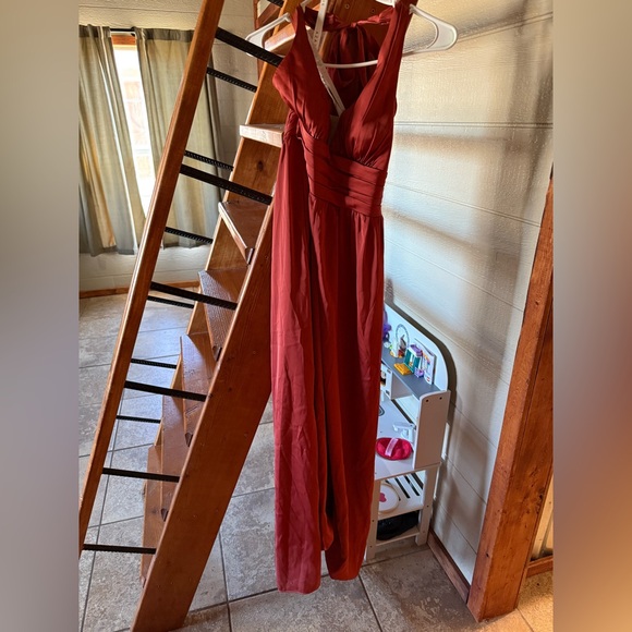 Azazie Chic Brown Halter Jumpsuit - Picture 2 of 4